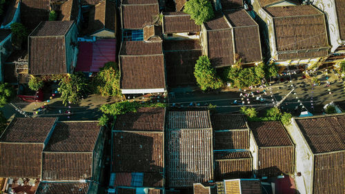 High angle view of hanging outside building