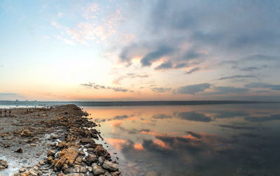 Scenic view of sea against sky at sunset