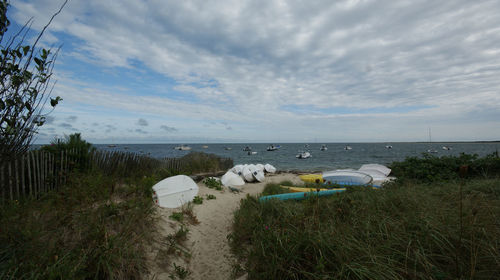 Scenic view of sea against cloudy sky