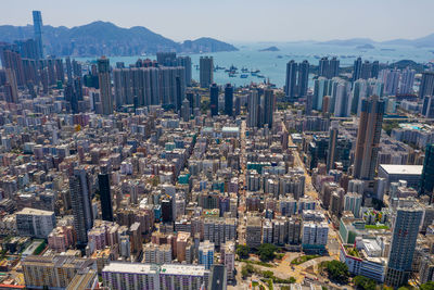 High angle view of buildings in city