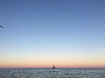 Scenic view of sea against clear sky during sunset