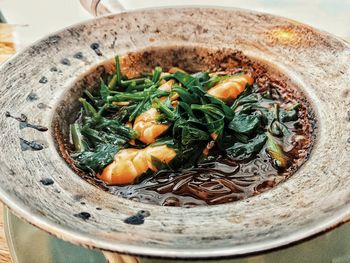 High angle view of food in bowl on table