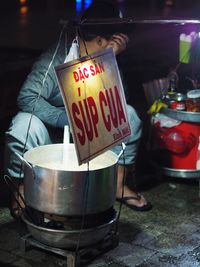 Man standing with text