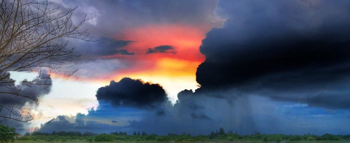 Scenic view of dramatic sky during sunset