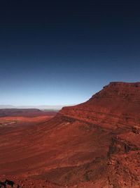 Scenic view of mountains against clear blue sky