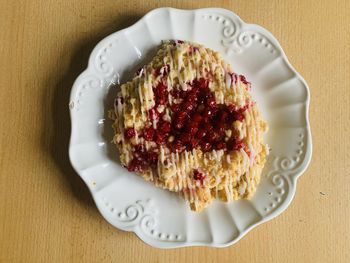 High angle view of breakfast in plate on table