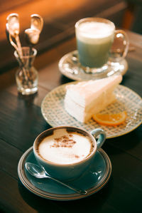 High angle view of coffee on table