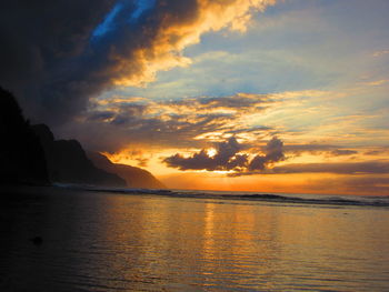 Scenic view of sea against sky during sunset