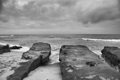 Scenic view of sea against cloudy sky