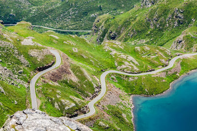 High angle view of winding road