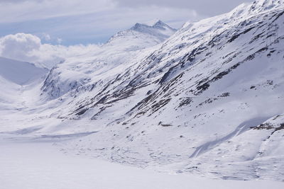 Scenic view of snowcapped mountains against sky