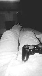 Close-up of shoes on tiled floor