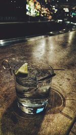 Close-up of water in glass on table