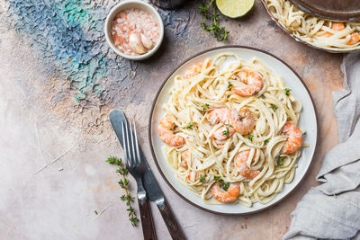 High angle view of food on table