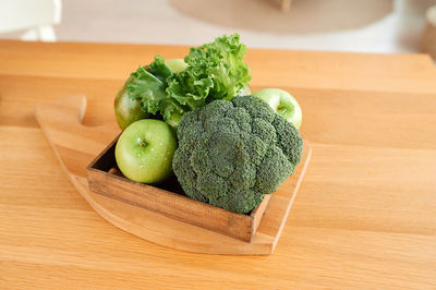 High angle view of fruits on cutting board