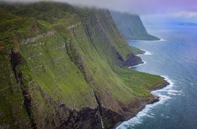 High angle view of sea and mountains