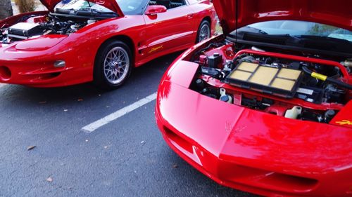 Close-up of red vintage car