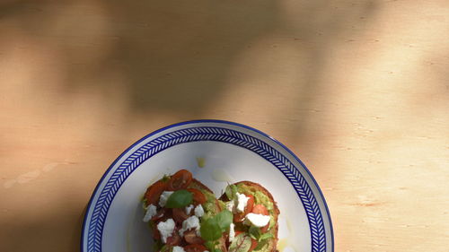 High angle view of breakfast on table