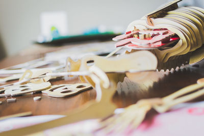 Close-up of artwork on table