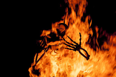 Close-up of skeleton burning in fire