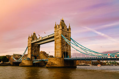 View of suspension bridge over river