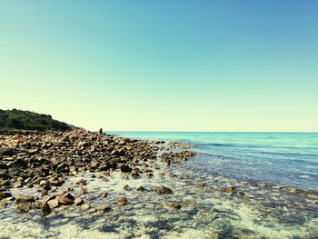 Scenic view of sea against clear sky