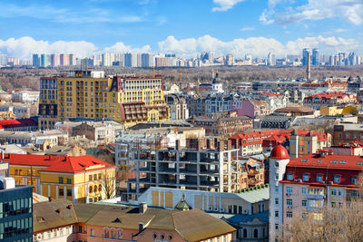 Cityscape of kyiv on a sunny spring day with a view of the old district of the city 
