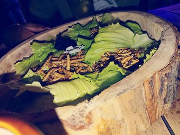 Close-up of vegetables in plate on table