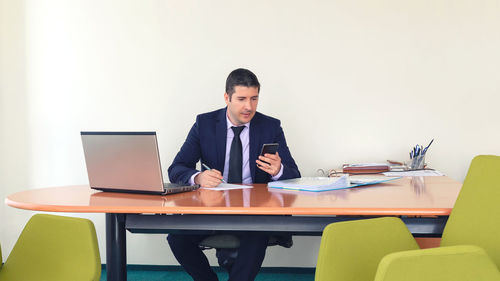 Man working on table