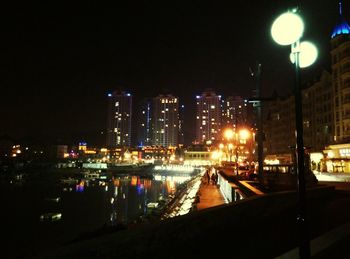 Illuminated buildings at night