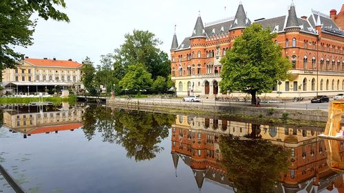 Reflection of buildings in lake