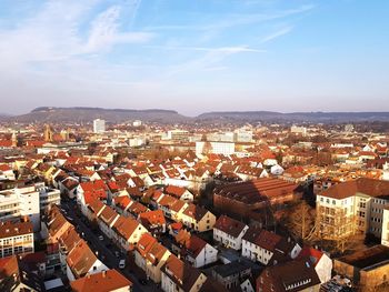 High angle view of cityscape against sky