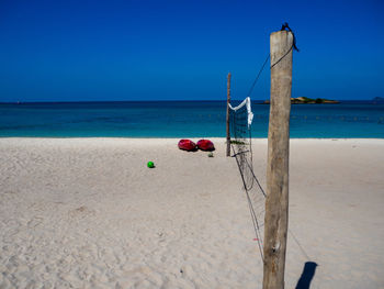 Scenic view of sea against clear blue sky