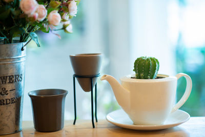 Close-up of coffee served on table