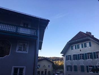 Exterior of house against clear blue sky