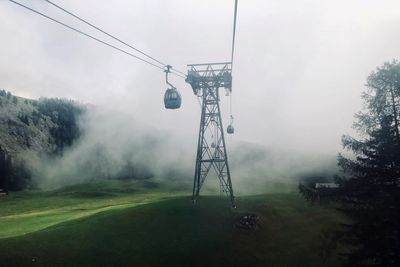 Low angle cable car in foggy weather
