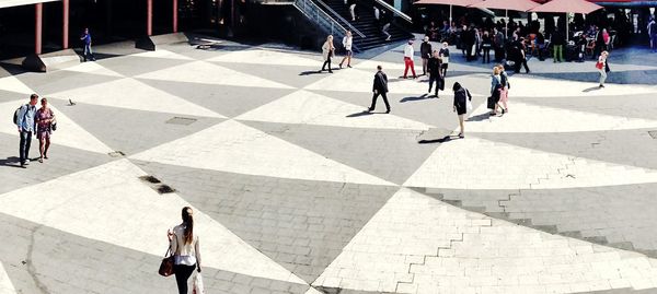 People walking on city street