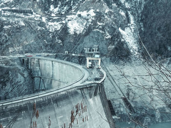 High angle view of bridge during winter