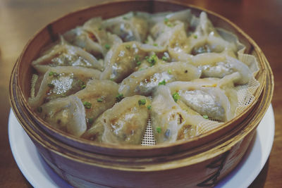 High angle view of noodles in bowl