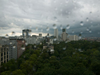 High angle view of buildings against sky