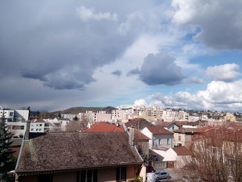 High angle view of townscape against sky