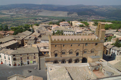 High angle view of buildings in city