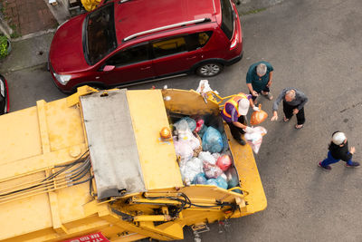 High angle view of garbage on street