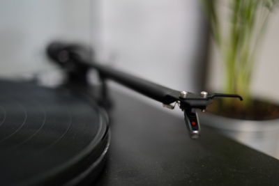Close up of record player needle
