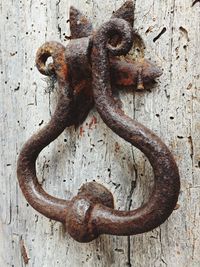 Close-up of rusty metal door knocker