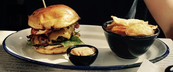 Close-up of burger in plate