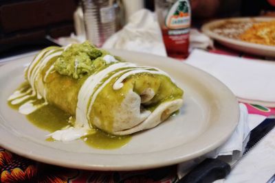 Close-up of served food in plate