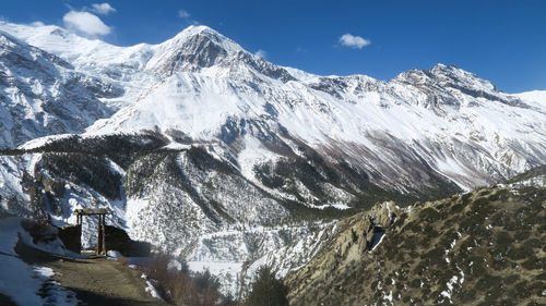 Scenic view of snowcapped mountains against sky