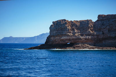 Scenic view of sea against clear blue sky