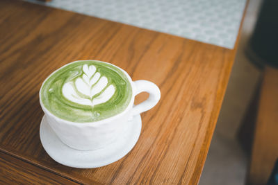 High angle view of coffee on table